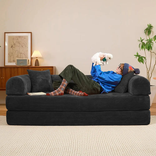 79" Boneless Corduroy Convertible Sofa Bed Foldable